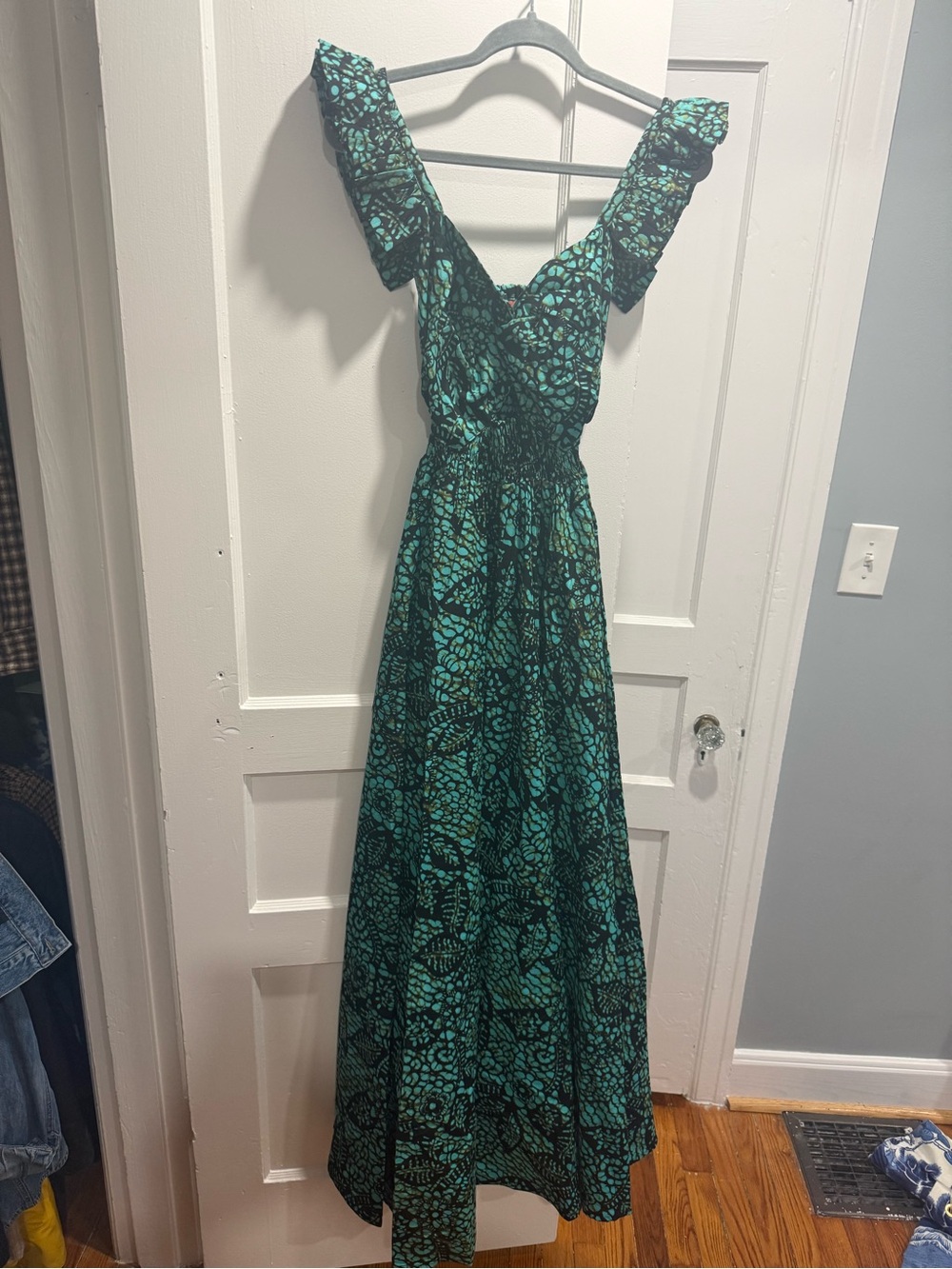 NWOT Elisamama Teal Floral Maxi Dress with Ruffle Straps